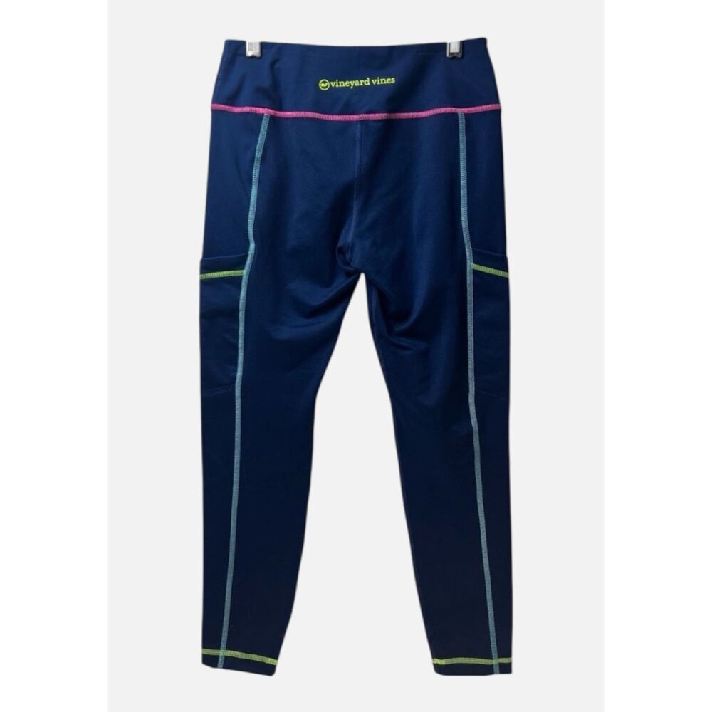 Vineyard Vines Performance Leggings Navy Neon Stitching w/ Pockets BNWOT Size XS